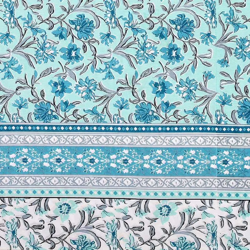 Folk Floral Fiesta Cotton Bedsheet (Blue) - 180 TC media 4