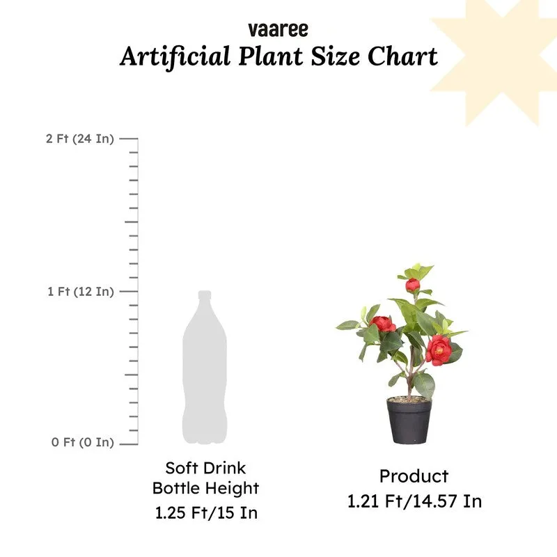 Artificial Red Rose Flower Plant With Black Fiber Pot - 1.2 Feet media 7