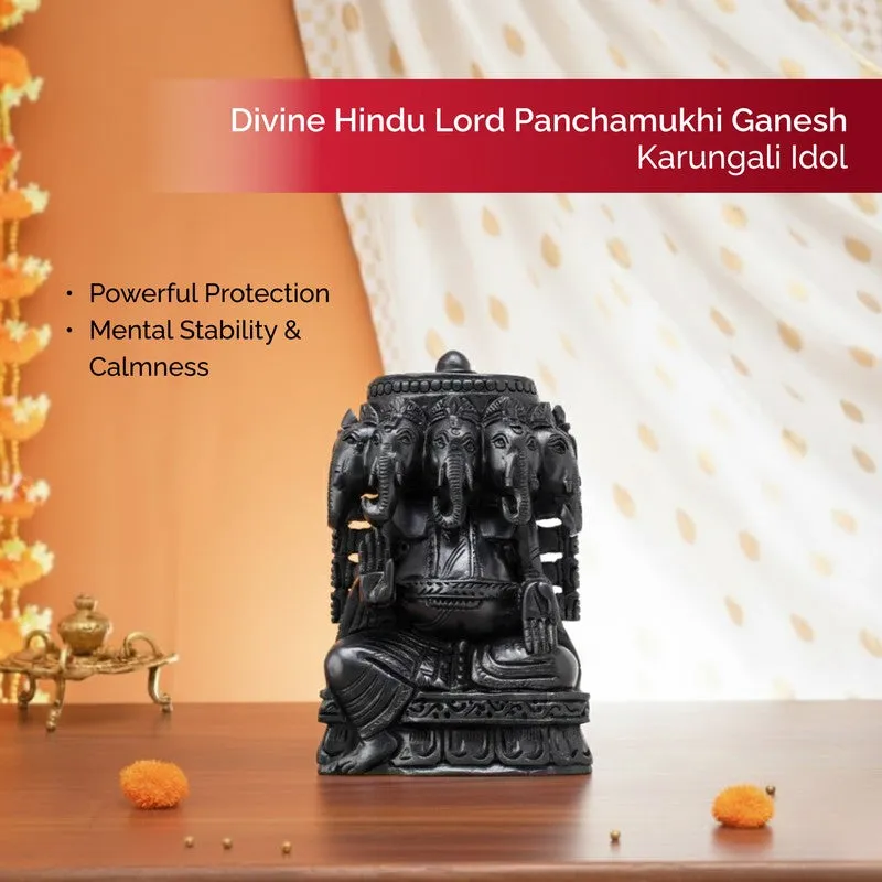 Panchamukhi Lord Ganesh Ebony Wood Idol media 3