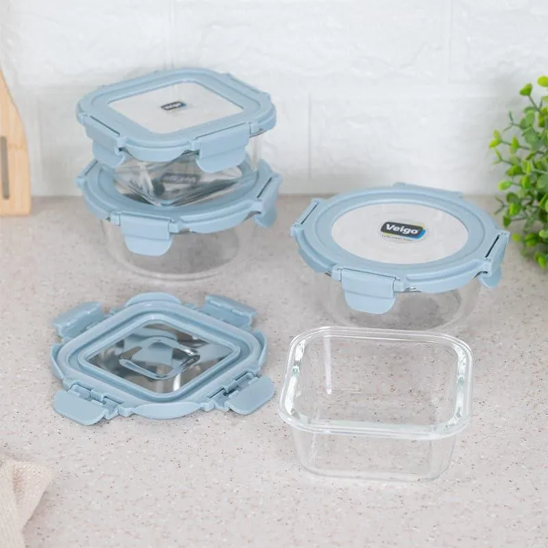 Tasteo Blue Glass Lunch Box (320 ML/400 ML) - Set Of Four media 1
