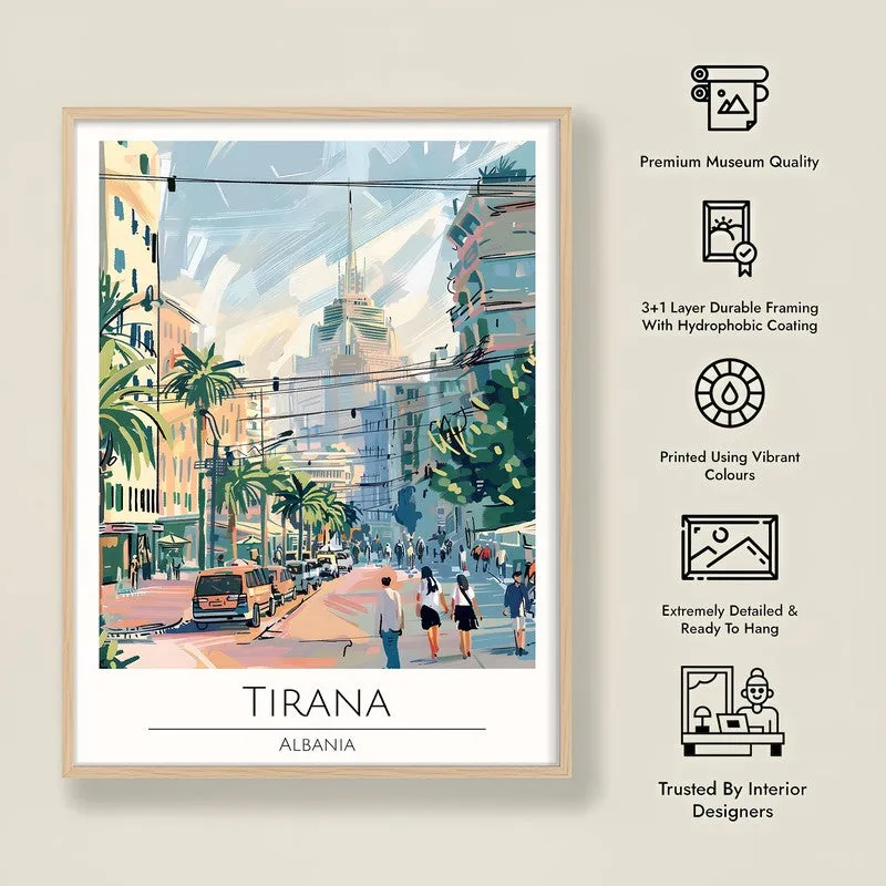 Vintage Tirana Framed Canvas Archival Canvas Wall Painting - Natural Brown Frame media 8
