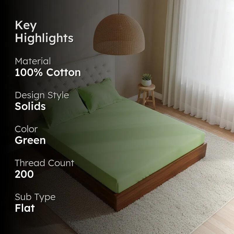 Baria Solid Cotton Bedsheet (Green) - 200 TC media 2