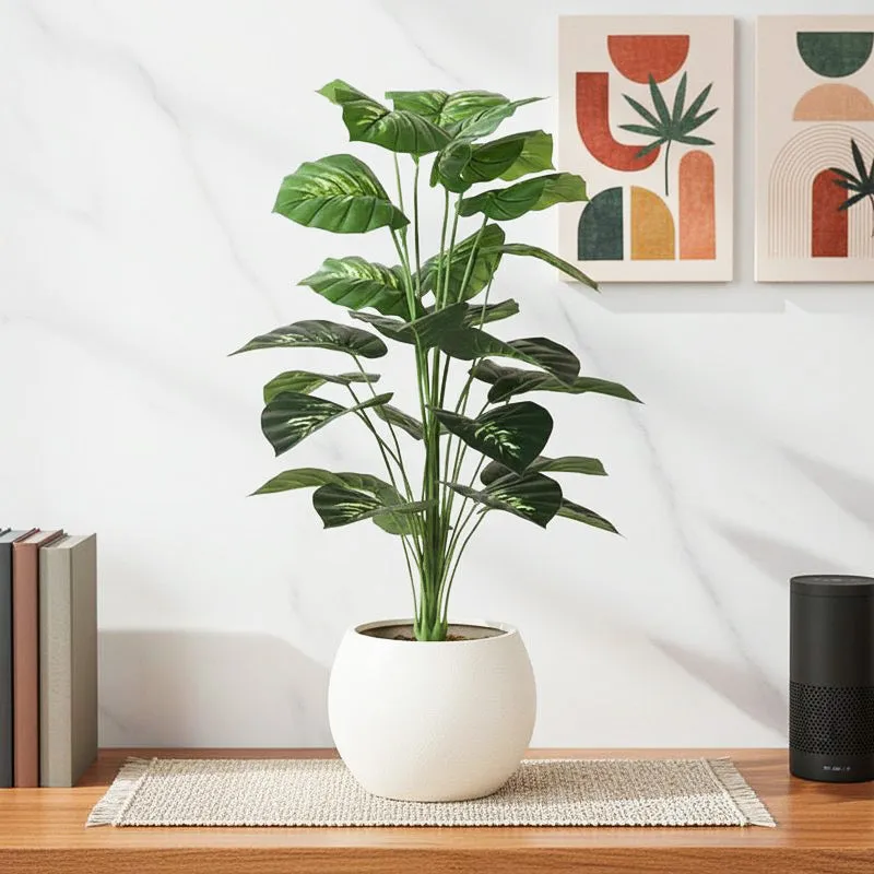 Faux Realtouch Green Dieffenbachia Tree With Black Plastic Pot - 3.3 Feet media 1
