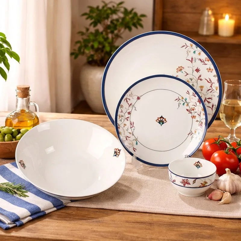 Classic Motif 24k Gold Brushed Dinner Set (White,Blue)- 27 Piece Set media 3