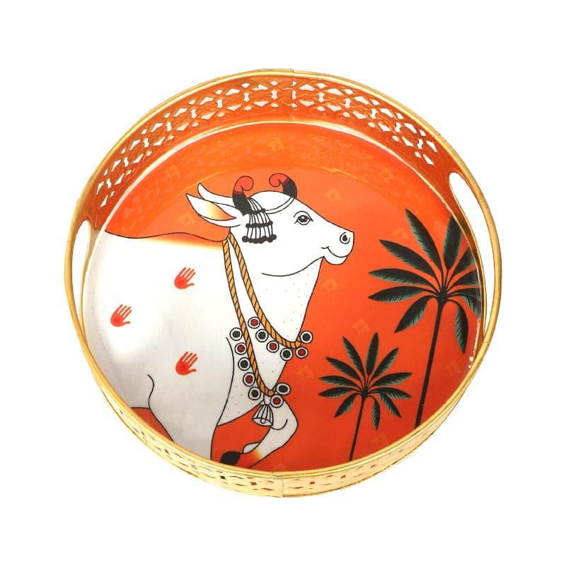 Pichwai Nandi Ethnic Tray - Set Of Two media 3