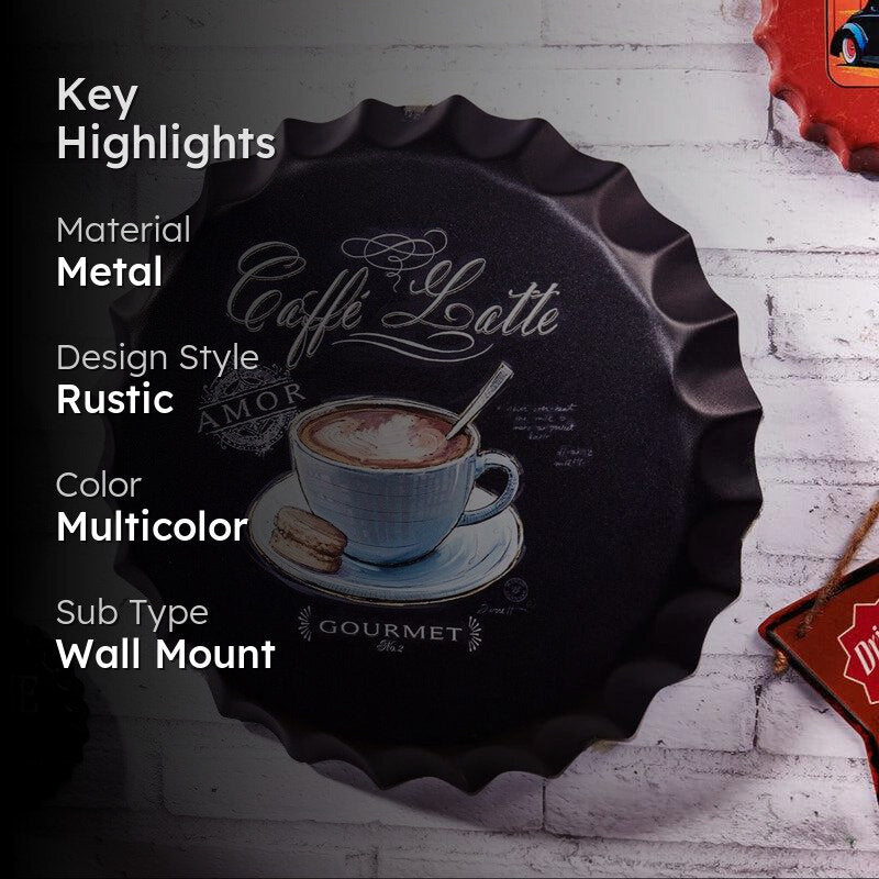 Caffe Latte Bottle Cap Metal Wall Accent media 2