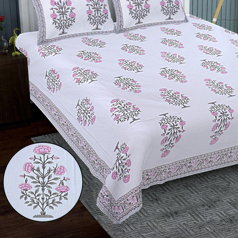 ShahiGuldaan Handblock Printed Cotton Bedsheet (Pink) - 400 TC media 3