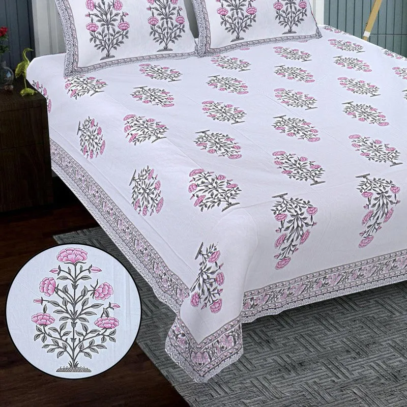 ShahiGuldaan Handblock Printed Cotton Bedsheet (Pink) - 400 TC media 3