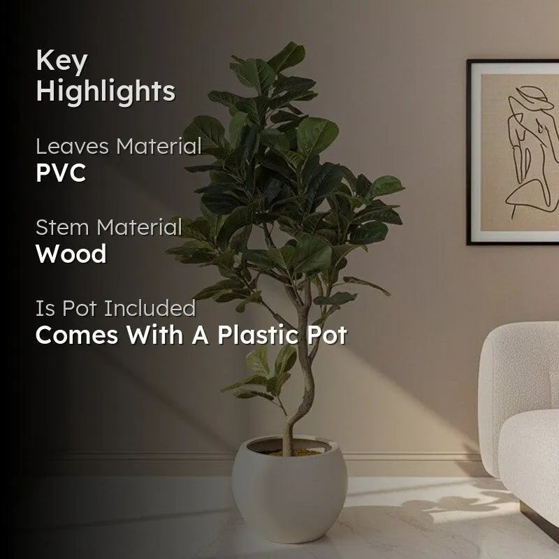 Lush Fiddle Leaf Fig Artificial Plant With Black Plastic Pot media 2