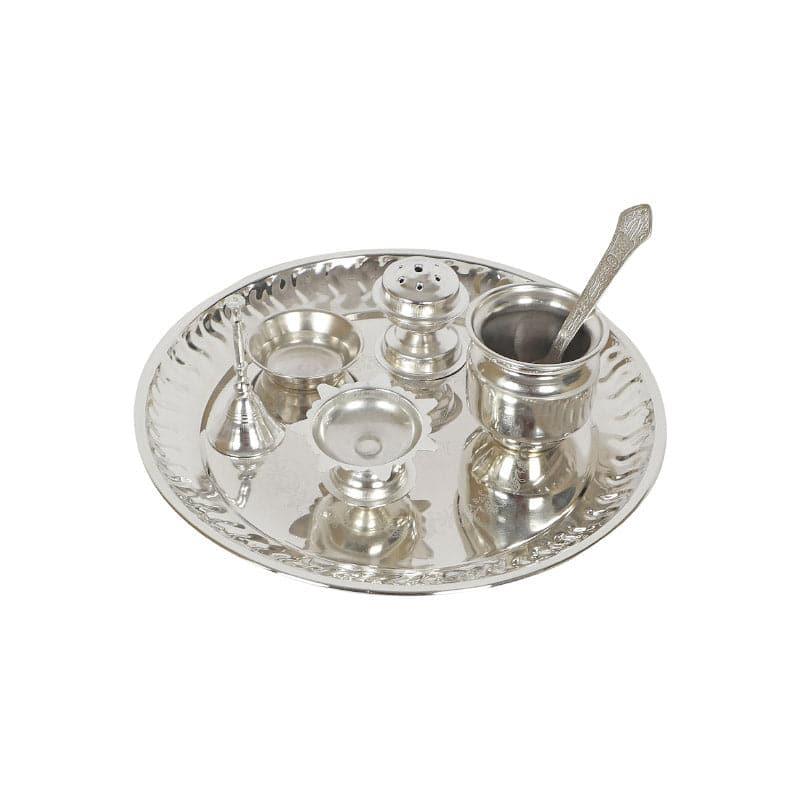 Silver Sacred Steel Pooja Thali Set - Seven Piece Set media 4