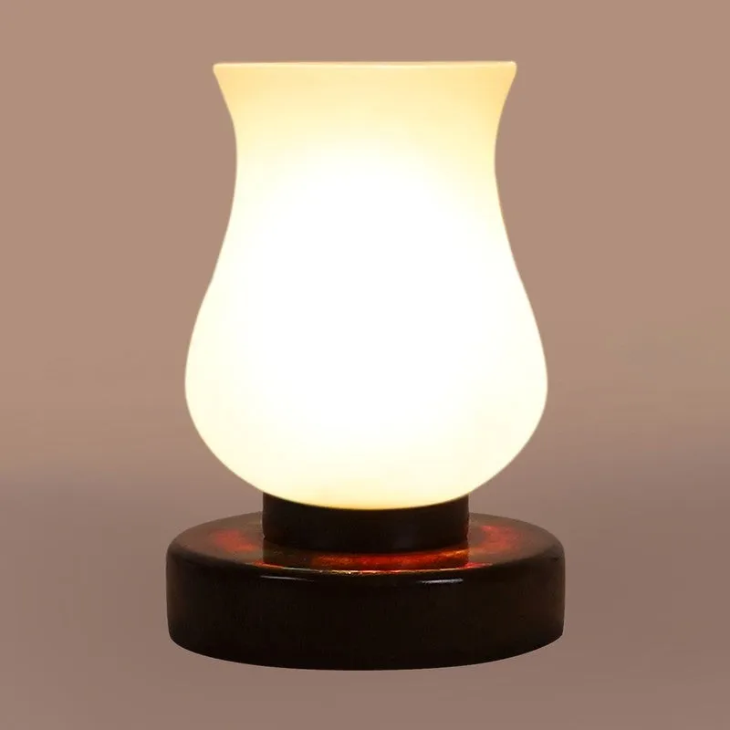 Glassiva Glass Table Lamp With Wooden Base - White media 7