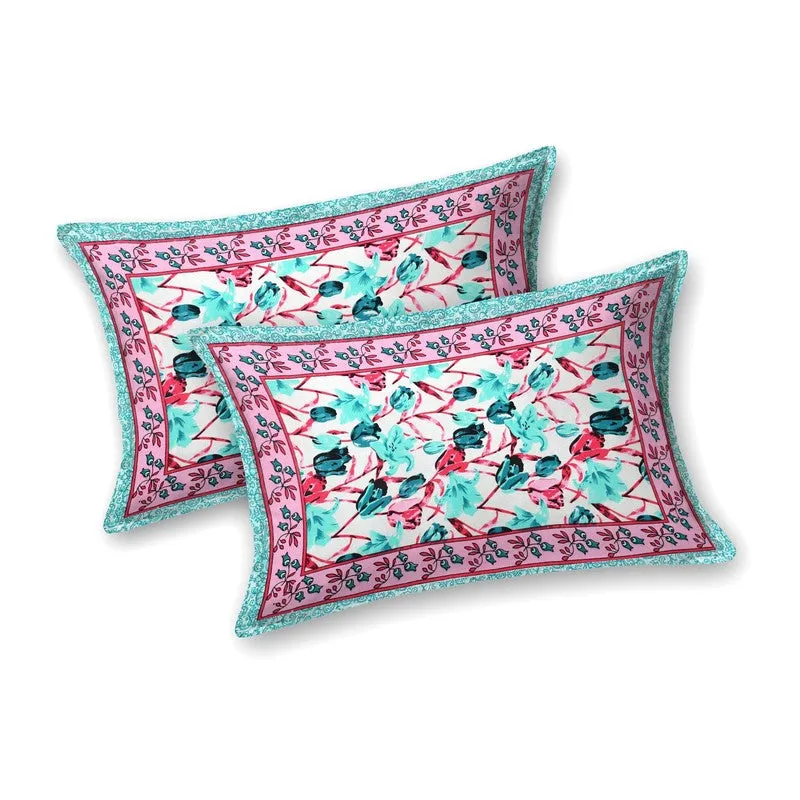 Rangon Cotton Bedsheet (Green,Pink) - 240 TC media 4