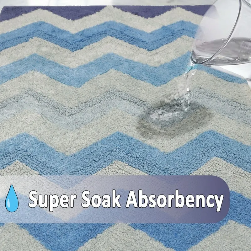 Steplyn Chevron Cotton Bath Mat - Blue media 7