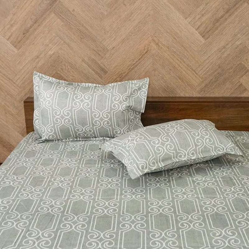 Antira Geometric Cotton Bedsheet (Sage Green) - 200 TC media 4