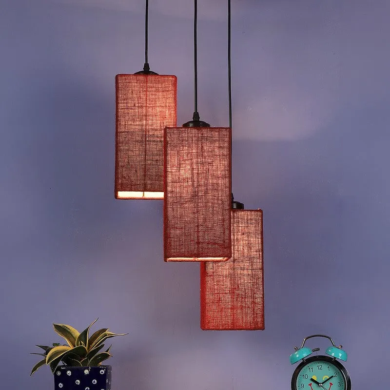 Warm Ivory Triple Metal Ceiling Lamp - Maroon media 3