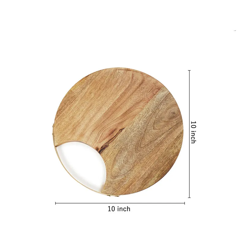 Mango wood chopping board shown with 10-inch dimension markings