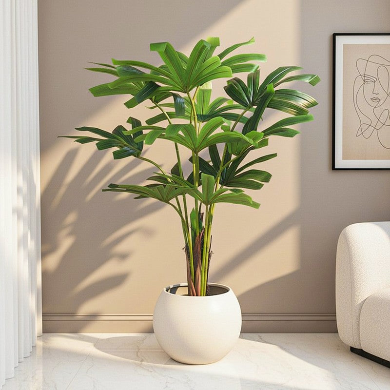 Foli Artificial Rhapis Palm With Black Plastic Pot - 4 Feet