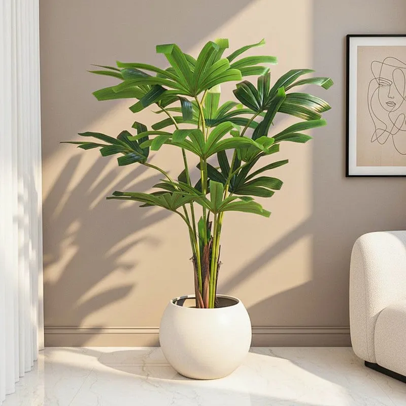 Foli Artificial Rhapis Palm With Black Plastic Pot - 4 Feet media 1