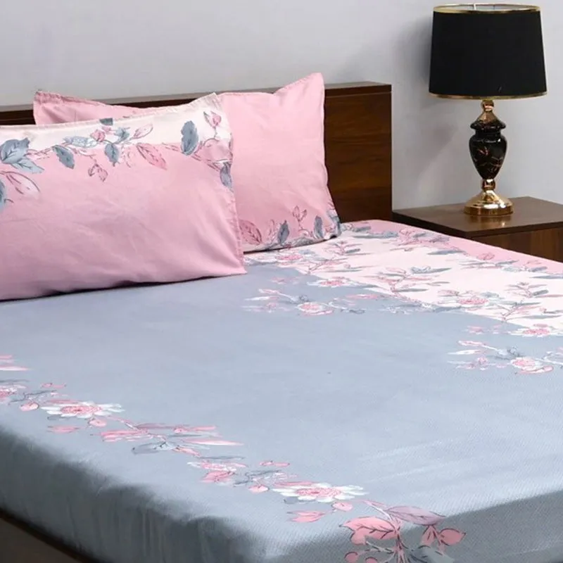 Dayita Floral Microfiber Bedsheet (Pink & Blue) - 110 GSM media 4