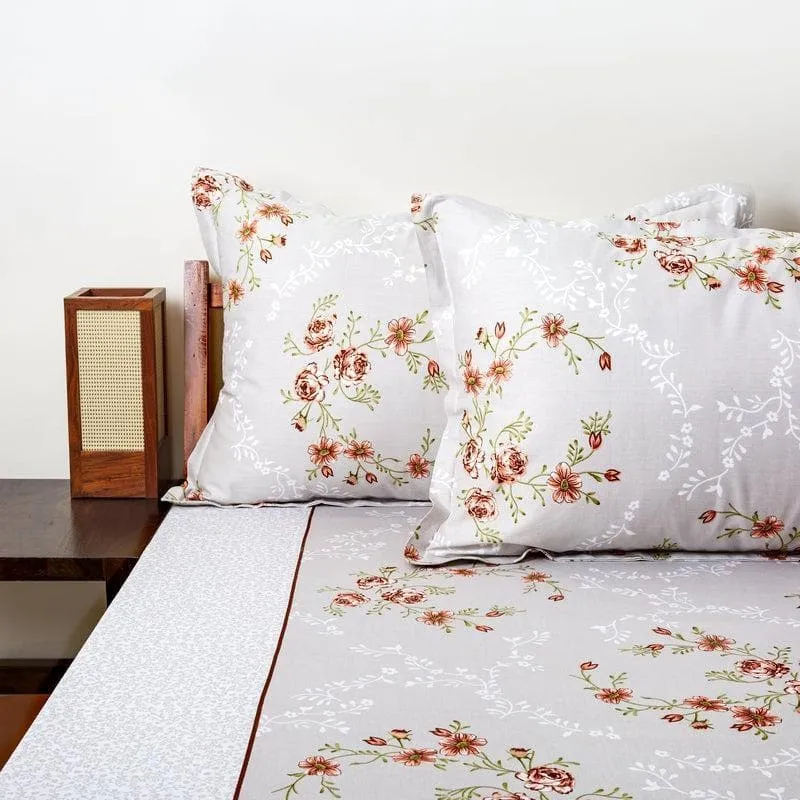 Floral Bouquet Cotton Bedsheet (Grey) - 170 TC media 1