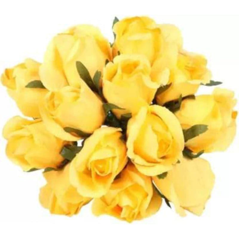 Faux Tube Artificial Polyester Rose Bunch (Yellow) - Set Of Twelve media 3