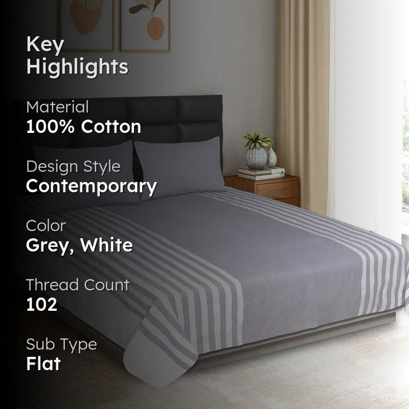 Line Comfort Cotton Bedsheet (Grey) - 102 TC media 2