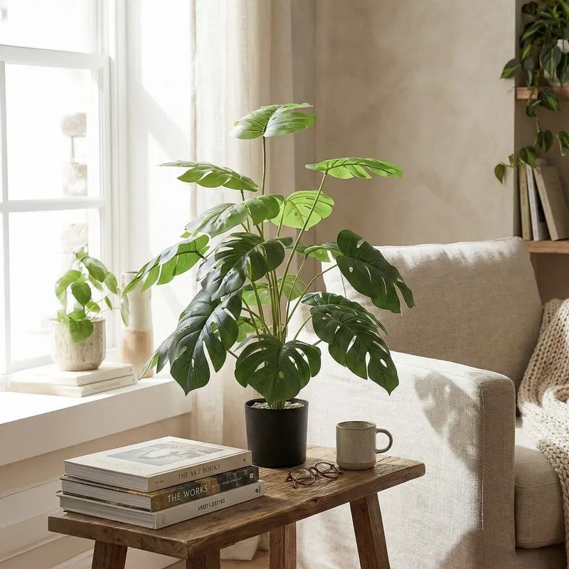 Botaniq Artificial Green Monstera Plant With Black Plastic Pot - 2.5 ft media 2
