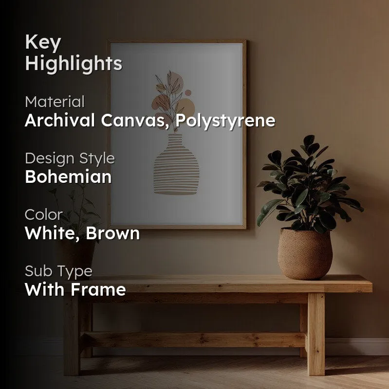 Striped Clay Canvas Wall Painting With Brown Frame media 2