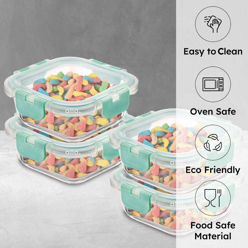 Tiffo Leak Proof Glass Lunch Box (160 mL Each) - Set Of Four