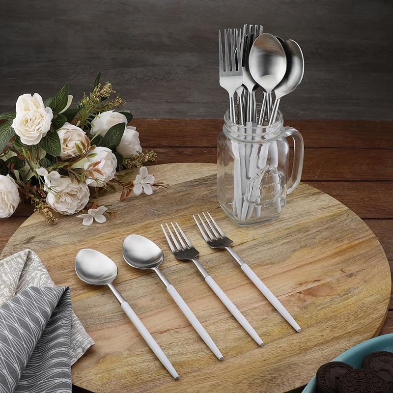 Stirling Stainless Steel Cutlery Set (Silver & White) - Twelve Piece Set