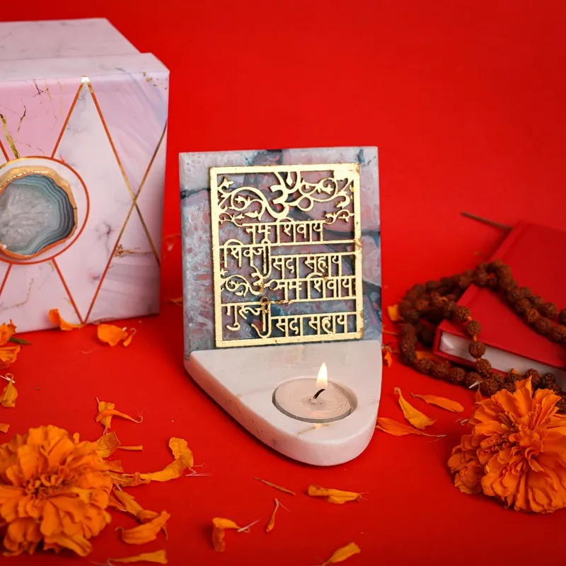 Om Namah Shivay Agate TeaLight Holder media 1