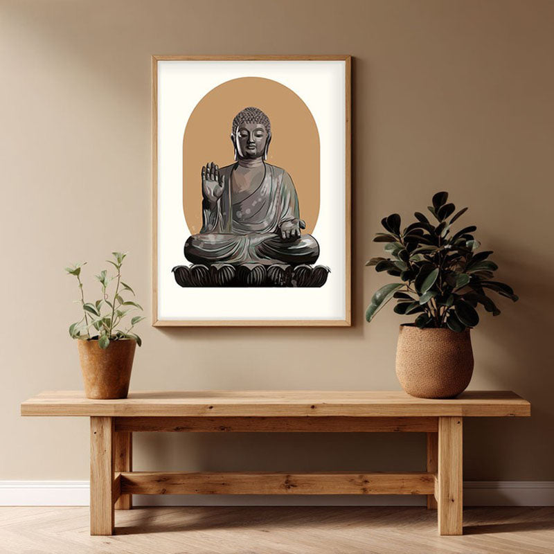 Stillness & Light Buddha Archival Paper Wall Art - Natural Brown Frame