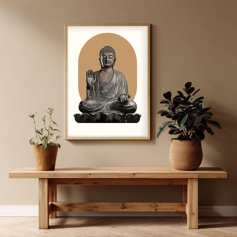 Stillness & Light Buddha Archival Paper Wall Art - Natural Brown Frame media 1