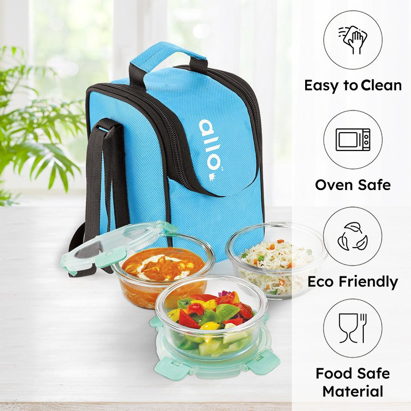 Yumdro Leak Proof Glass Lunch Box (390 mL Each) - Set Of Three