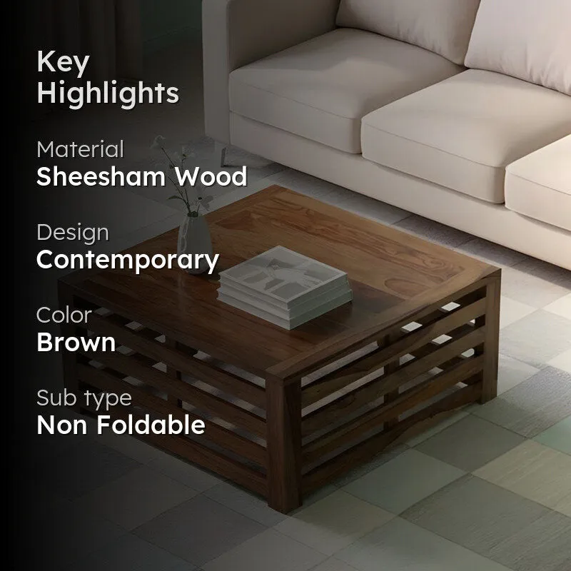 Qervon Sheesham Wooden Center Table - Brown,Beige media 2