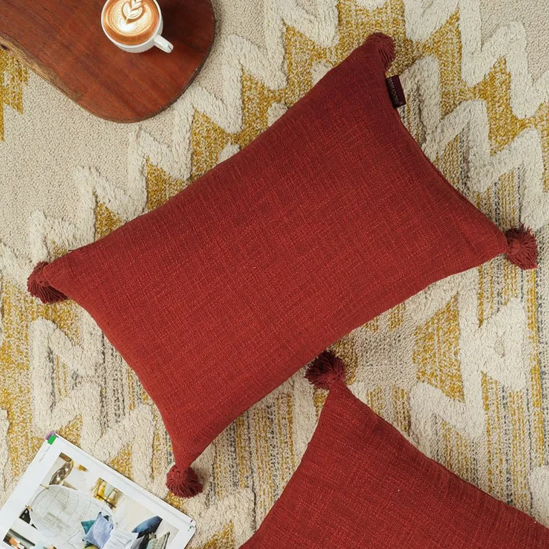 Claira Rectangle Solid Cotton Cushion Cover (Red) - Set Of Two media 5