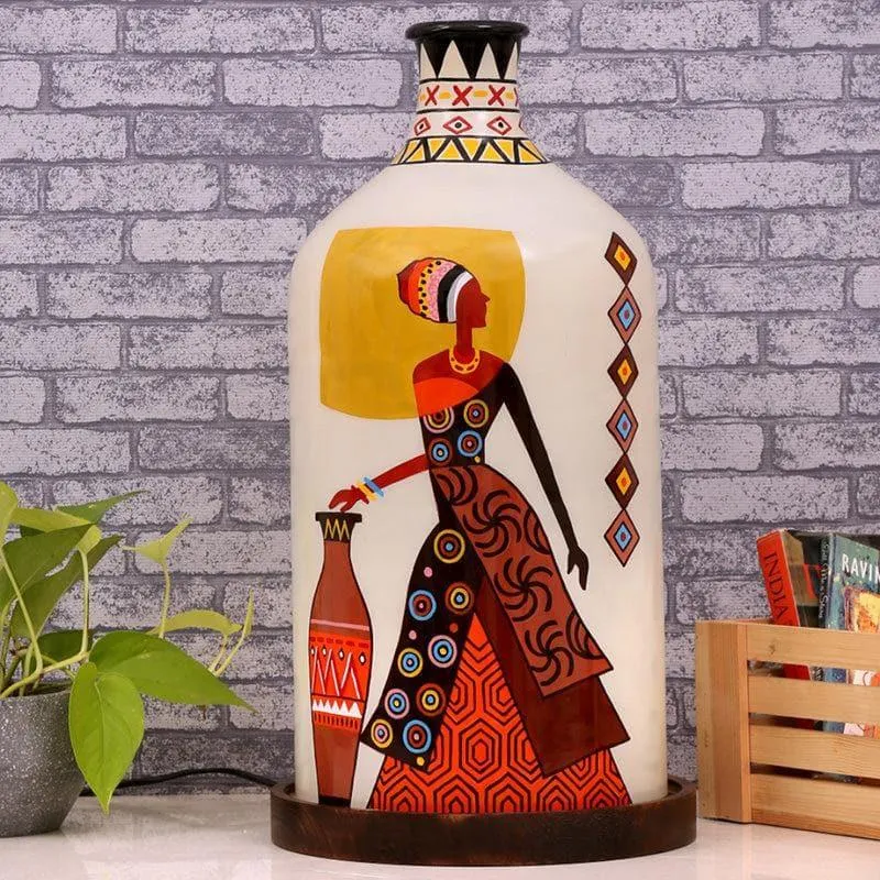 Lady In Red Hand Painted Glass Table Lamp - Multicolor media 3