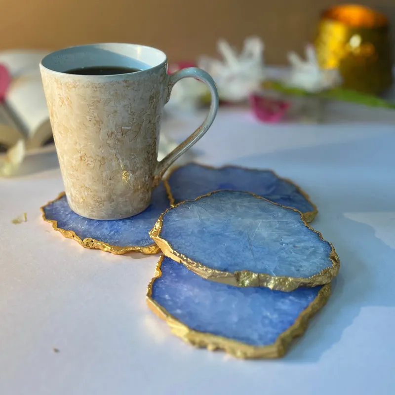 Celeste Handcrafted Crystal Agate Coaster (Blue) - Set Of Four media 4