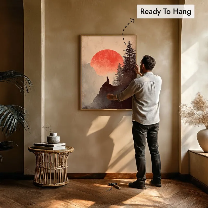 Crimson Sun II Over Silent Peaks Archival Paper Wall Painting With Brown Frame media 5