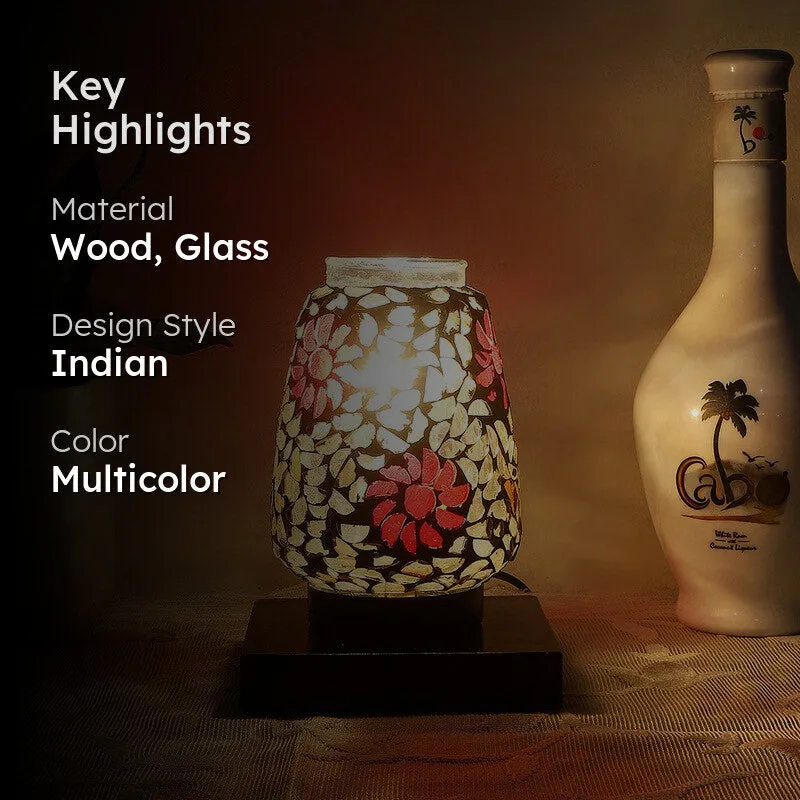 Glassira Mosaic Glass Table Lamp With Wooden Base - Multicolor media 2