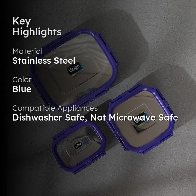 Savory Sam Blue Lunch Box (550/300/150 mL) - Three Piece Set media 2