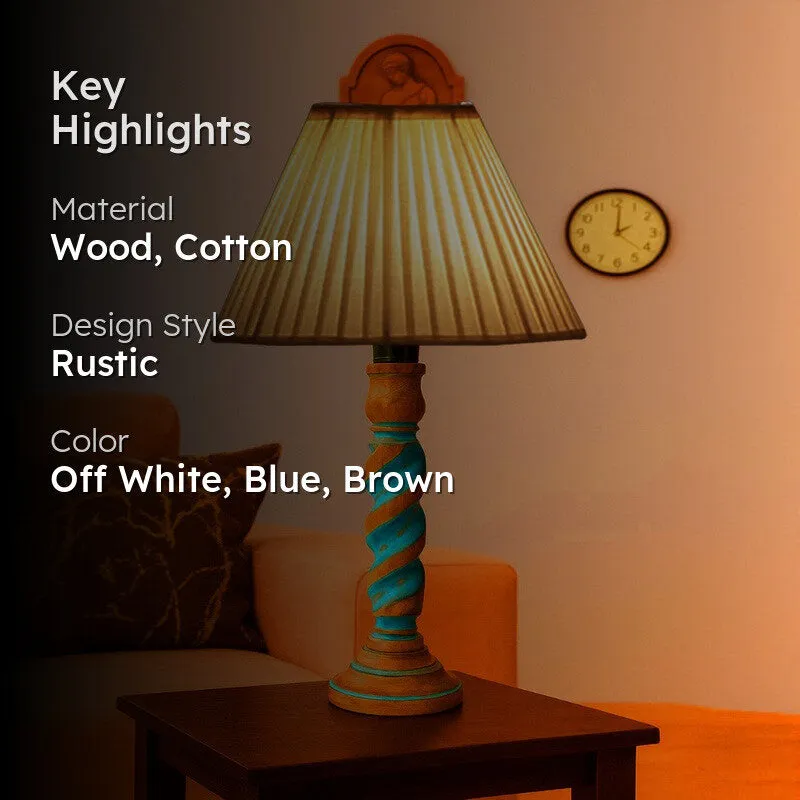 Elara Velor Wooden Table Lamp - OffWhite media 2