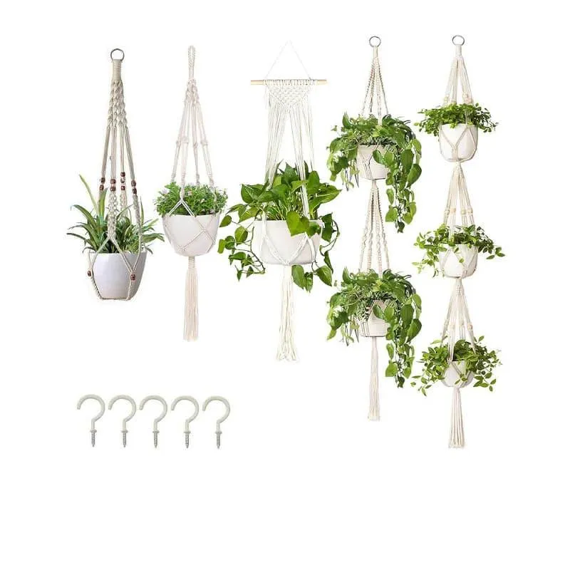 Boho Macrame Plant Hangers - Set Of Five media 4