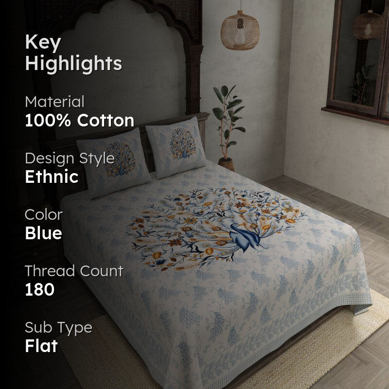 Navil Ethnic Cotton Bedsheet (Blue) - 180 TC media 2