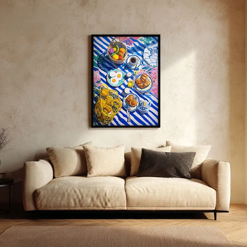 Blue Tableau Canvas Wall Painting - Black Frame media 1