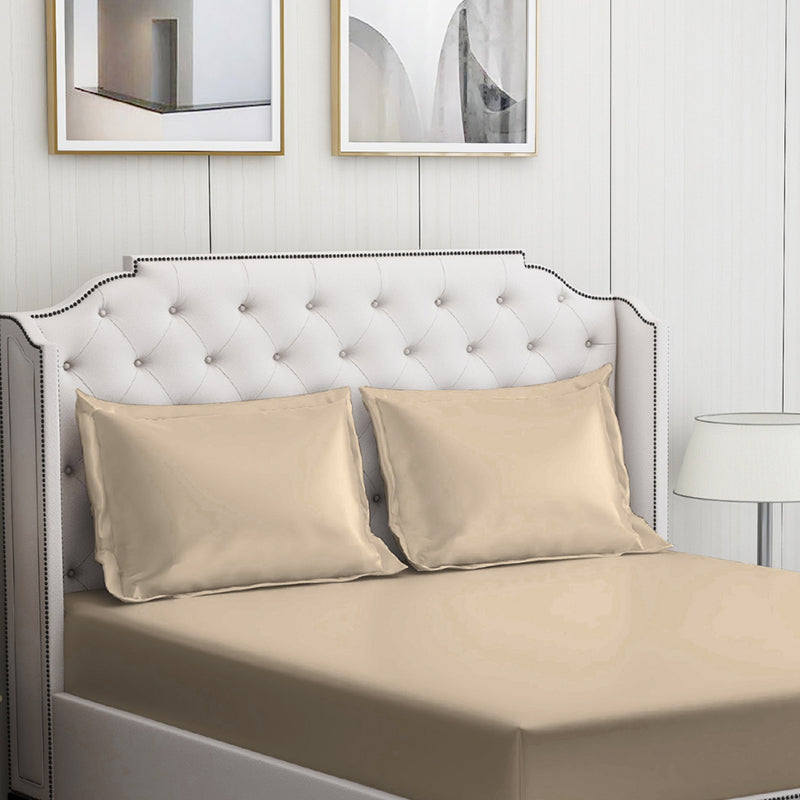 Moonweave Solid Cotton Bedsheet (Beige) - 400 TC media 5