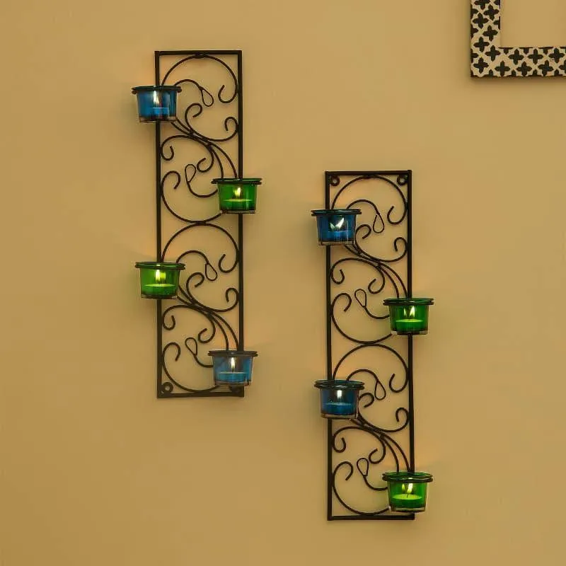 Twisted Luminaire Candle Holder (Green & Blue) - Set Of Two media 3