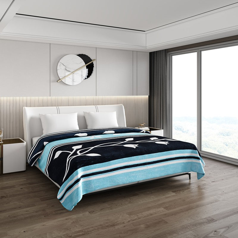 Monte Carlo Ocean Blossom Blanket (Black,Blue)- 550 GSM - Queen/Double