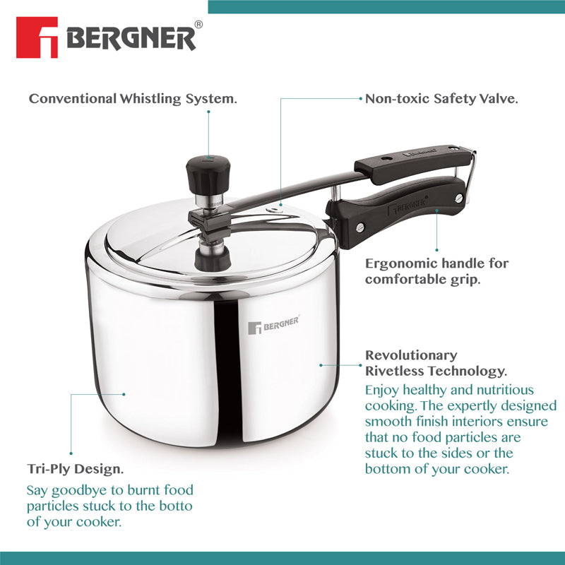 Bergner Stainless Steel Pressure Cooker With Inner Lid - 1500 mL media 6