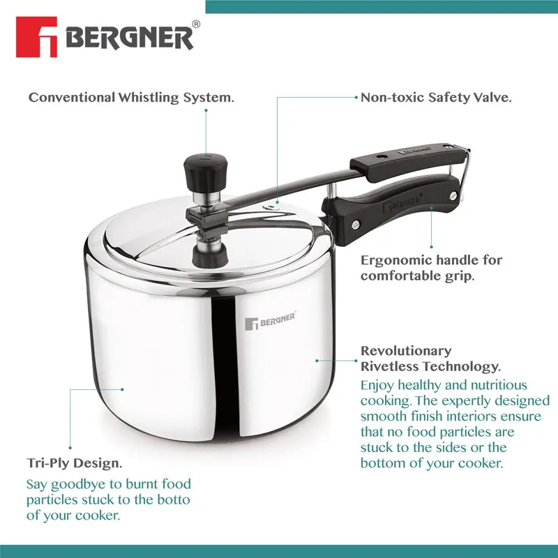 Bergner Stainless Steel Pressure Cooker With Inner Lid - 1500 mL media 6